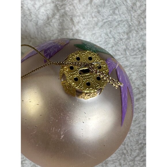 Hand painted Floral Glass Christmas Ornament Purple Gold Vtg Large Artist - Picture 7 of 8